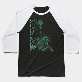 New York with Statue Of Liberty line drawing design #1 Baseball T-Shirt